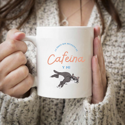 Taza 11 Oz. Cafeína y Mi Gato