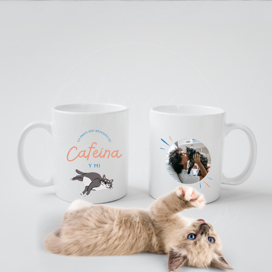 Taza 11 Oz. Cafeína y Mi Gato