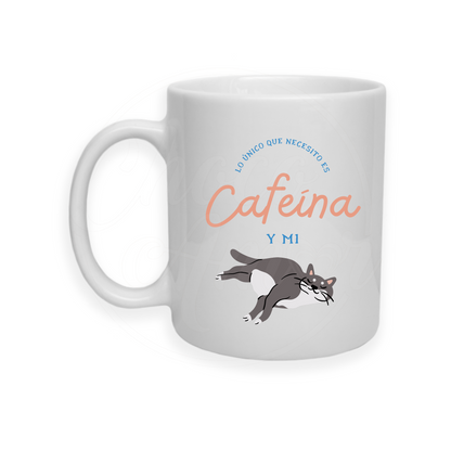 Taza 11 Oz. Cafeína y Mi Gato